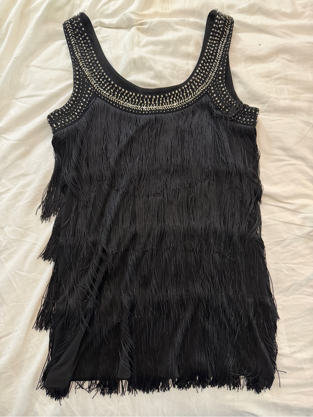 Cache Black Beaded Fringe Tank